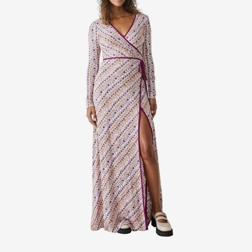 Free People Phoebe Peach Combo Maxi Dress Size S